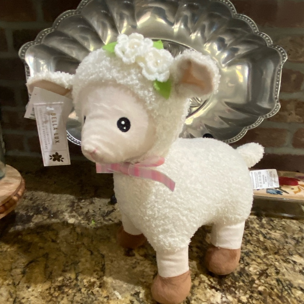 Bella Lux Easter Spring Lamb Plush with Pearl Accents - Brand new